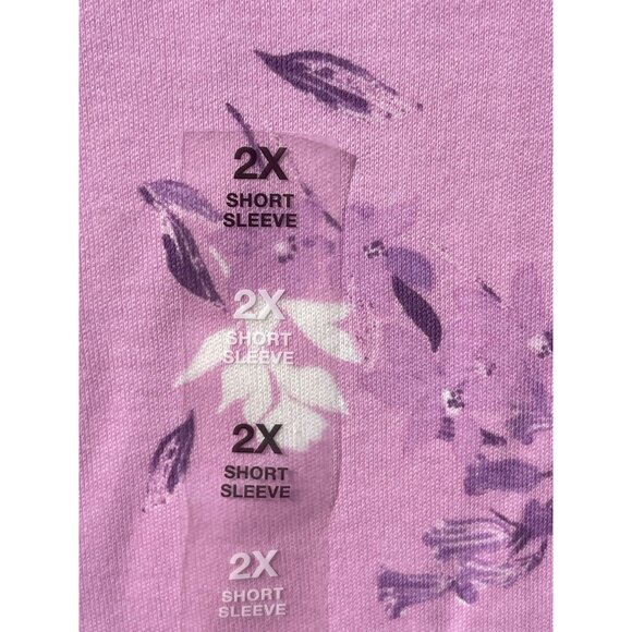 Style & Co Womens Floral Print Short Sleeve Tee 2X Millie Pink Made In Indonesia - Picture 7 of 8